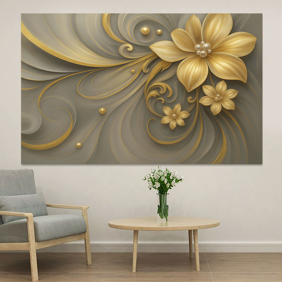 Luxury Lifestyle Furniture - 1pc Light Luxury Gold Flower Pearl
