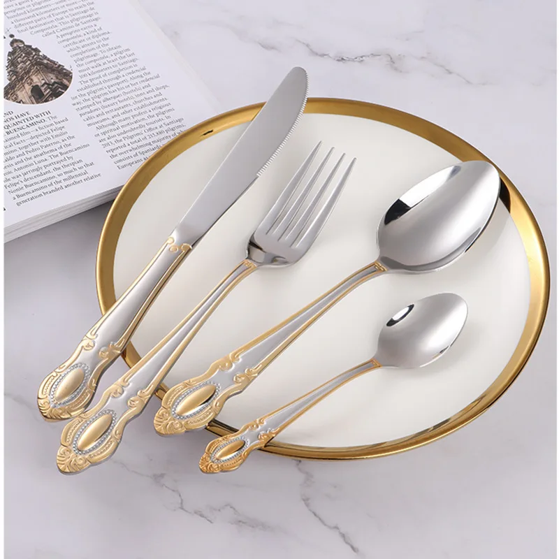 Gold Plated Cutlery - Golden Cutlery Set,Luxury Retro Western Flatware