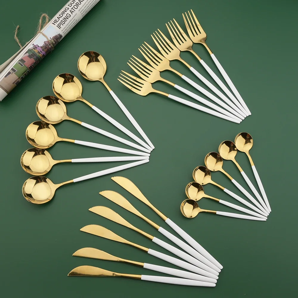 16/24/32/48Pcs Dinnerware Set  - Gold Plated Cutlery recension och pris