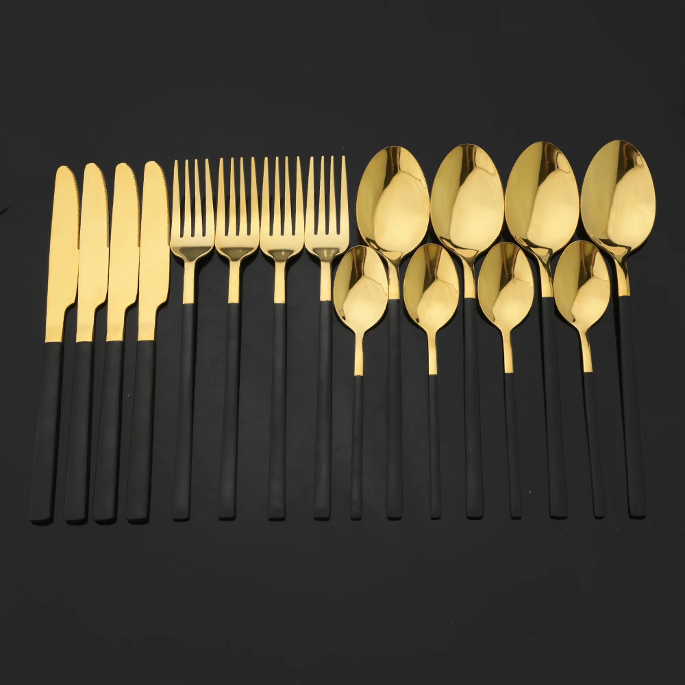 16Pcs Black Gold Cutlery Set S - Gold Plated Cutlery recension och pris