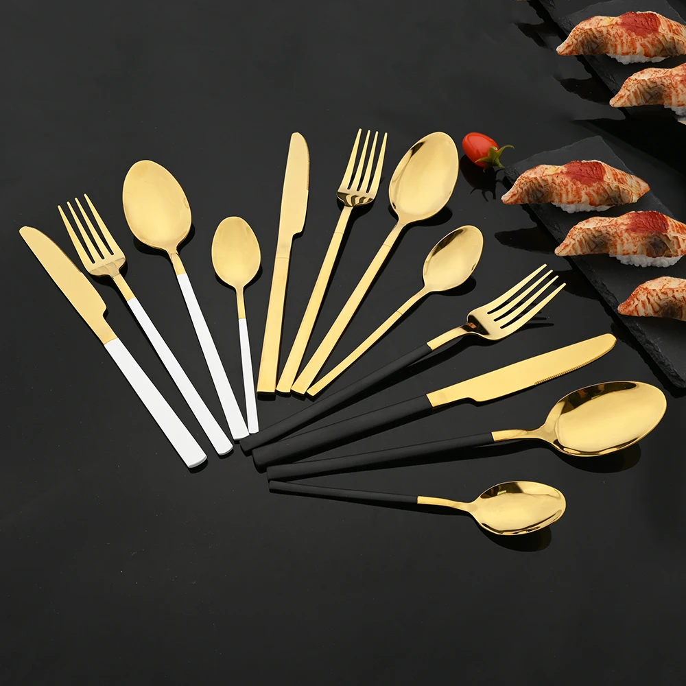 16Pcs Black Gold Cutlery Set S - Gold Plated Cutlery recension och pris