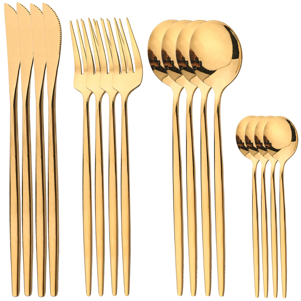 16Pcs Gold Dinnerware Stainles - Gold Plated Cutlery recension och pris