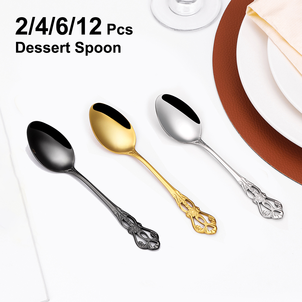 2/4/6/12pcs Gold Dessert Spoon - Gold Plated Cutlery recension och pris