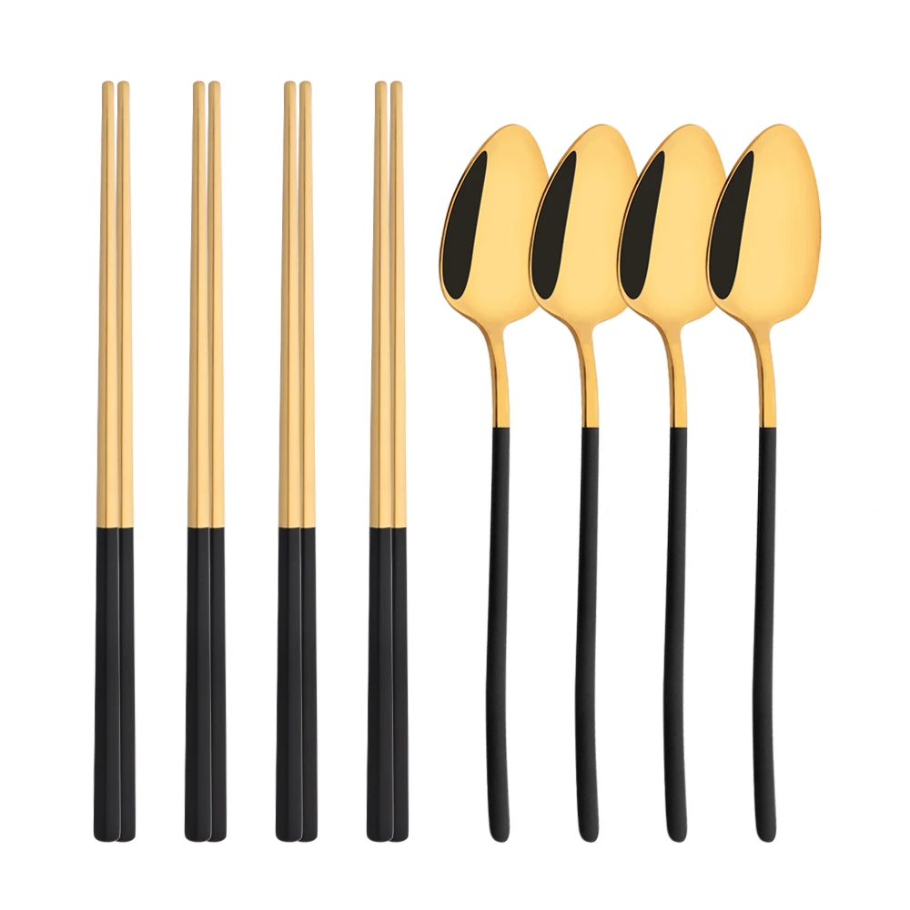 Korean 8Pcs Tableware Set High - Gold Plated Cutlery recension och pris