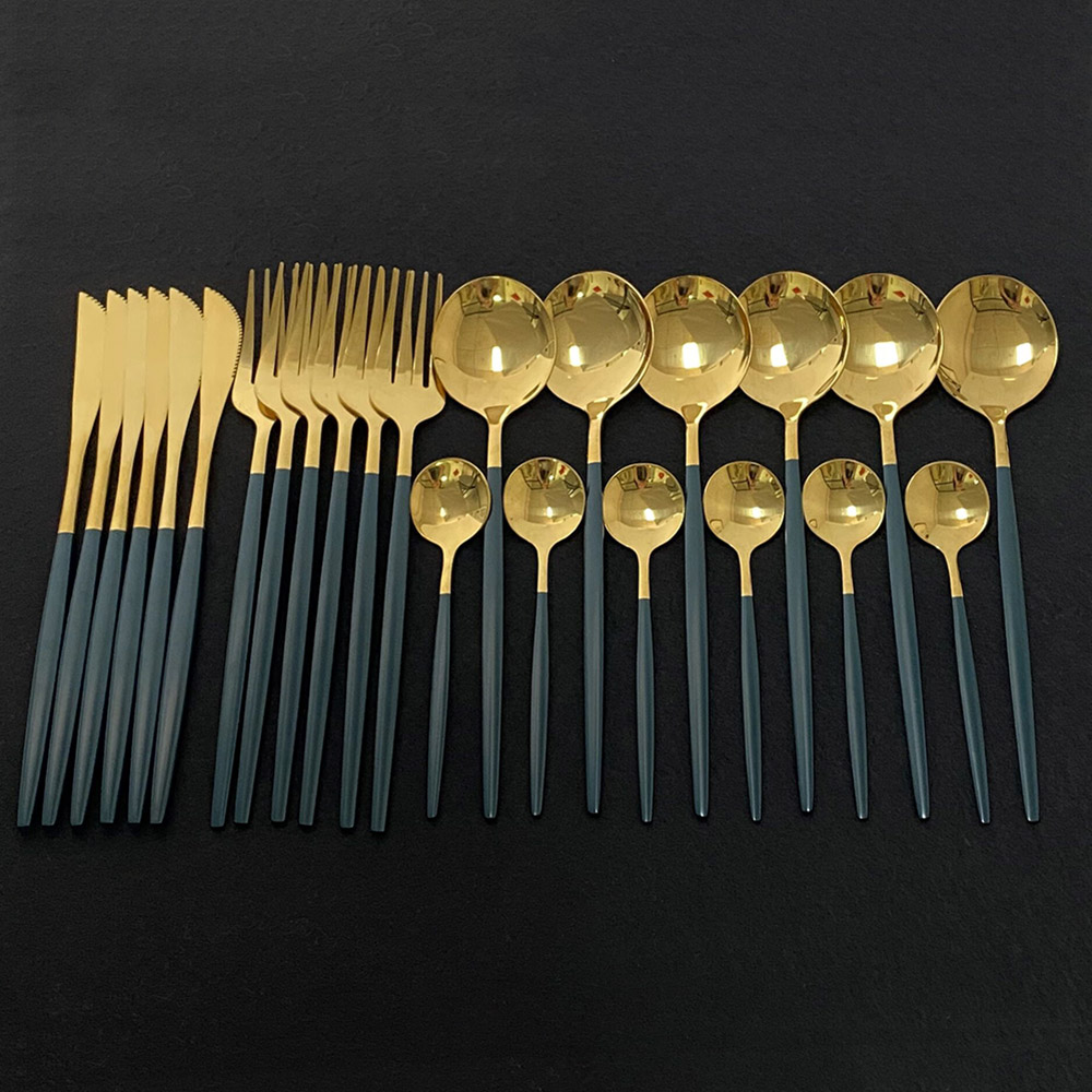 24Pcs Colorful Dinnerware Set  - Gold Plated Cutlery recension och pris